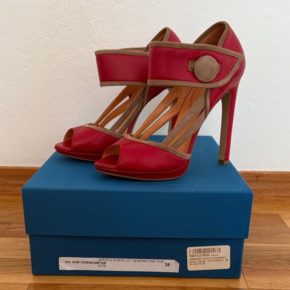 Edmundo Castillo Red and Tan Leather Women's Heels - Picture 2 of 4